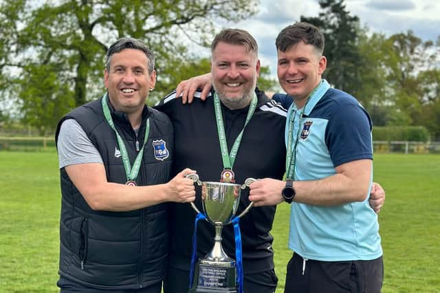 There was joy for Pinxton after their title win. Photo: Pinxton FC.