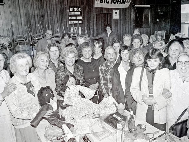Posing for the camera at Somercotes bazaar, October 1983.