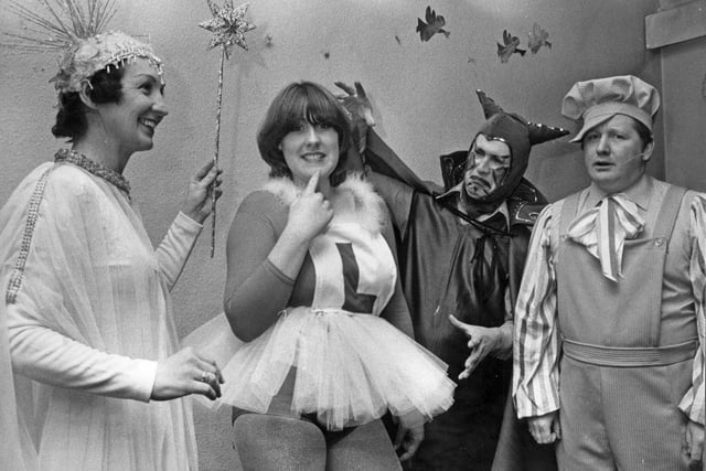 The Westovians Amateur Dramatic Society were performing their panto Babes in the Wood in this photo. Pictured left to right are:  Fairy Queen played by Margaret Quinn, Julie Becke, Fairy Sparkle; Demon King, Jack Parkinson; and Simple Simon, Dennis Hegarty.
