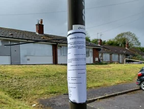 The planning application notice on Briar Close, Shirebrook (photo: Bolsover District Council)