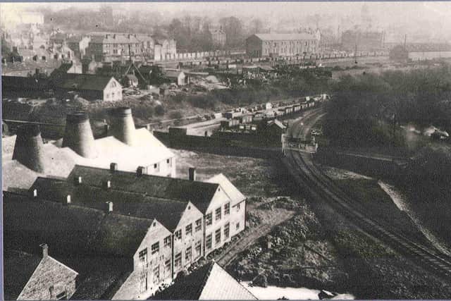 The kilns of the Wheatbridge Pottery are to the left of this picture which was taken in the 1930s.