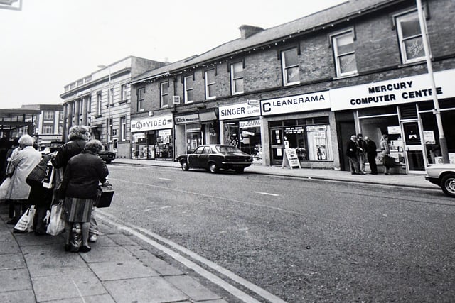 Stephenson Place in Chesterfield in 1985, shows some different shops from today - including a video rental store.