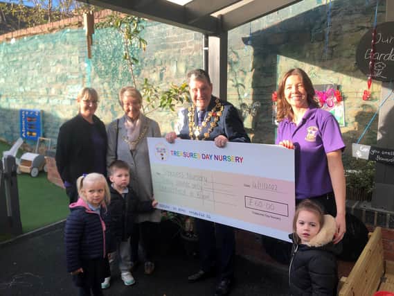 At this year’s presentation, Treasures was represented by Caroline Cardall, Nursery Teacher and inspiration behind Treasures Nursery’s garden. The nursery was presented with the cheque during a visit from the Mayor and Mayoress of Chesterfield