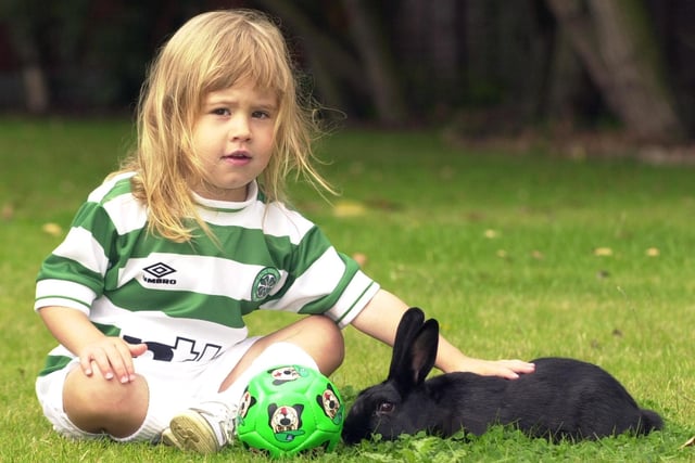 Celtic mad Amy McConville, aged three, of Bawtry, is pictured with pet rabbit Larsson, who is named after Celtic striker Henrik Larsson.
