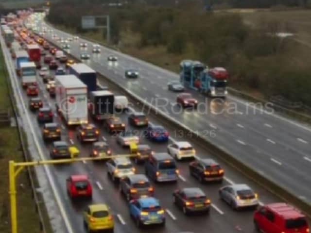 Traffic is currently queuing on M1 in Derbyshire with delays up to 10 minutes.