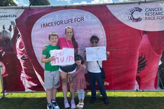 Delysia with her children Jack, Penny and Alfie at Race for Life Chesterfield.