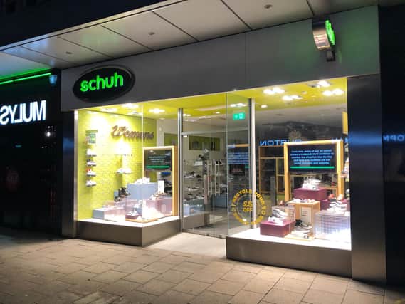 The Schuh shoe store in Commercial Road, photographed at 10.20pm on March 25. Picture: Richard Lemmer