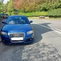 Officers from Bakewell, Hathersage, and White Peak Villages Police SNT have issued tickets on B6521 Grindleford over the bank holiday weekend.
The dark blue Audi was among the vehicles which received tickets last bank holiday weekend, after a number of drivers decided to ignore double white lines on B6521 in Grindleford, Peak District.