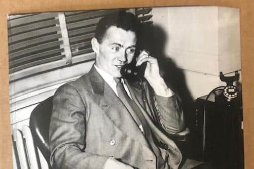 Cutting from Time magazine reporting  William Thompson, father of England's famous quadruplets, making a transatlantic phone call to Norah Carpenter on the day that he got his final divorce papers through.