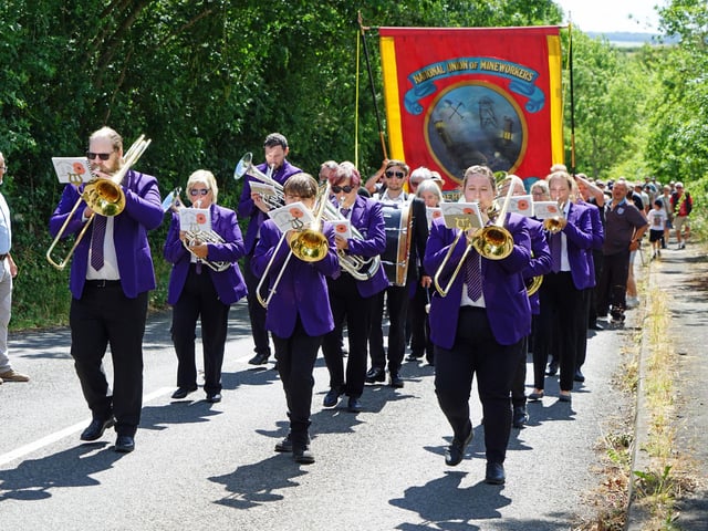 Ireland Colliery Chesterfield Band leading the procession.