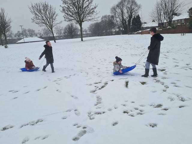 Perfect weather for sledging. From Cherie Reynolds.