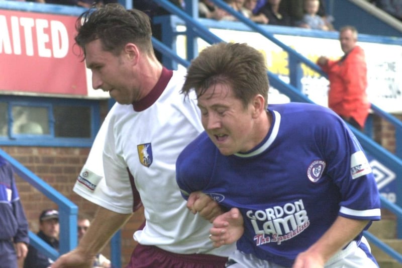Ryan Williams (right) battles Bobby Hassell for the ball during a match against Mansfield in 2000. Williams, who had two spells with Mansfield, played 74 times between Chesterfield between 1999 and 2001.