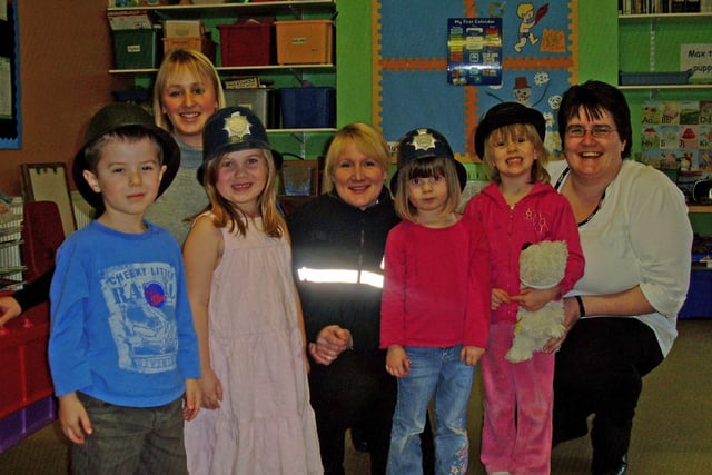 Children at Mary Poppins Day Nursery at The Green, Hasland were visited by PCSOs Claire Shepherd and Zoë Baker of the Chesterfield South Safer Neighbourhood Teams in 2008