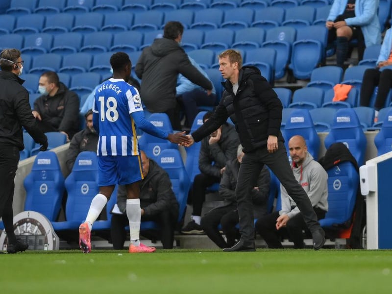 Brighton manager Graham Potter has hinted that striker Danny Welbeck could be in line for a new deal at the club. (Various) 

(Photo by Mike Hewitt/Getty Images)