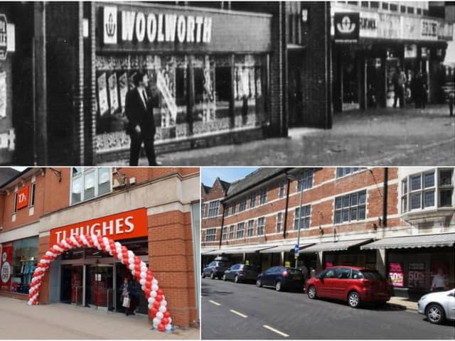 Did you shop in these places? Woolworths on Burlington Street (photo by Alan Taylor), Co-op department store on Elder Way or TJ Hughes at Vicar Lane shopping precinct, clockwise from top.