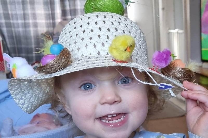 Emelia aged 2 sporting her first Easter Bonnet