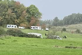 Traveller camp on land near Grassmoor Country Park
