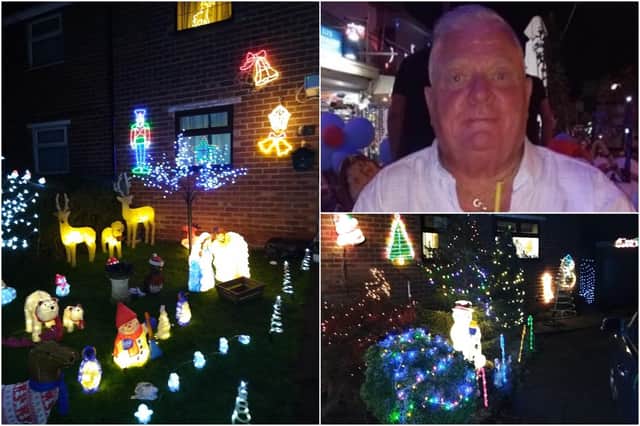 Steve Pollard, top right,  is raising money for Ashgate Hospice through a festive lights display in his garden at St Lawrence Avenue, Bolsover.