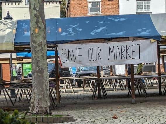A Save Our Market banner which has been put up at Chesterfield Market. Photo:  Brian Crossland