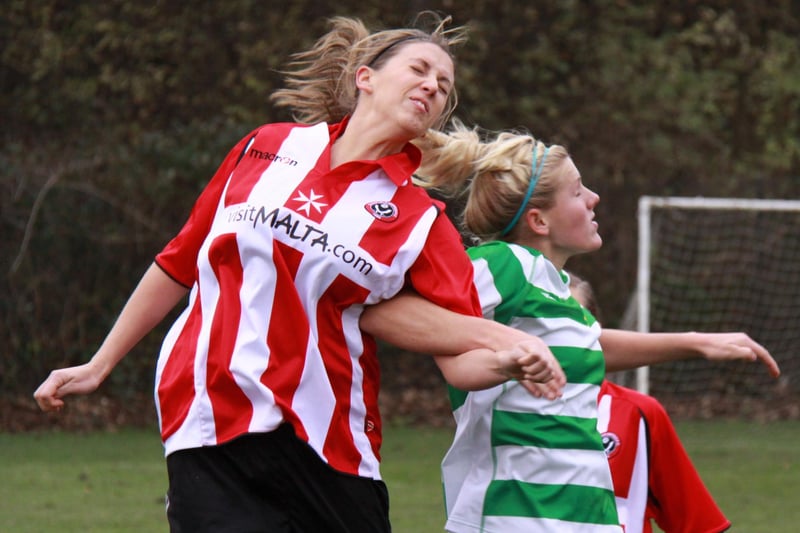Bright in action for Doncaster Belles against Sheffield United in 2010. She'd previously been with Killamarsh Dynamos and the Blades before moving to Doncaster.