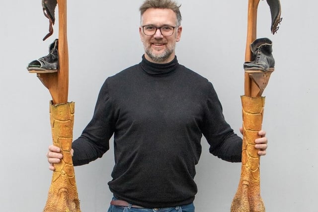 Charles Hanson with the Star Wars giant chicken leg stilts which will have a guide price of £1,000 to £1,200 at auction on May 3, 2024.