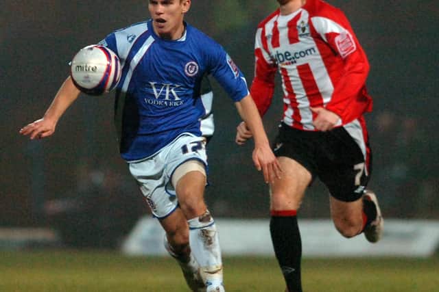 Lloyd Kerry in action for the Spireites. Picture: Steve Ellis.