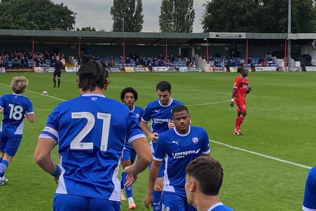 Trialist Vontae Daley-Campbell warms-up ahead of kick-off.