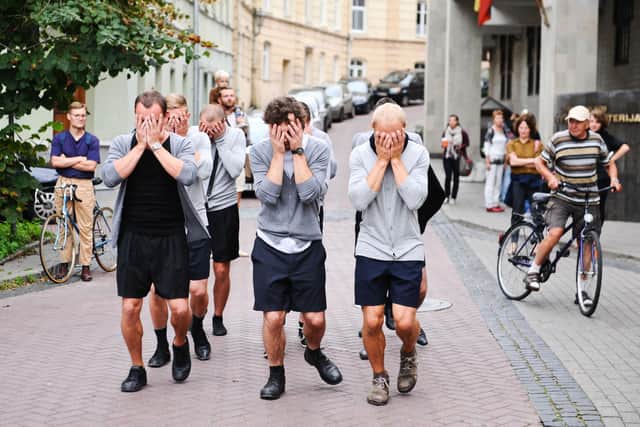 Choreography For The Running Male on September 25 will see nine  male performers clad in uniforms running through Derby city centre while carrying out 
unlikely actions that transform expectations of masculine behaviour into something harmless and unexpected. Photo by FOTODIENA.LT