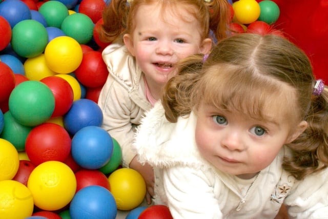 Georgia Buckland, 22 months and Chloe Cheetham, two, playing at Clowns Day Nursery in Clay Cross.