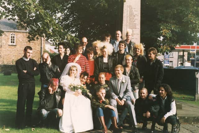 A punk wedding in Chesterfield in the 1980s, which features in the book, which was attended by Neil Anderson, pictured second from right on middle row.