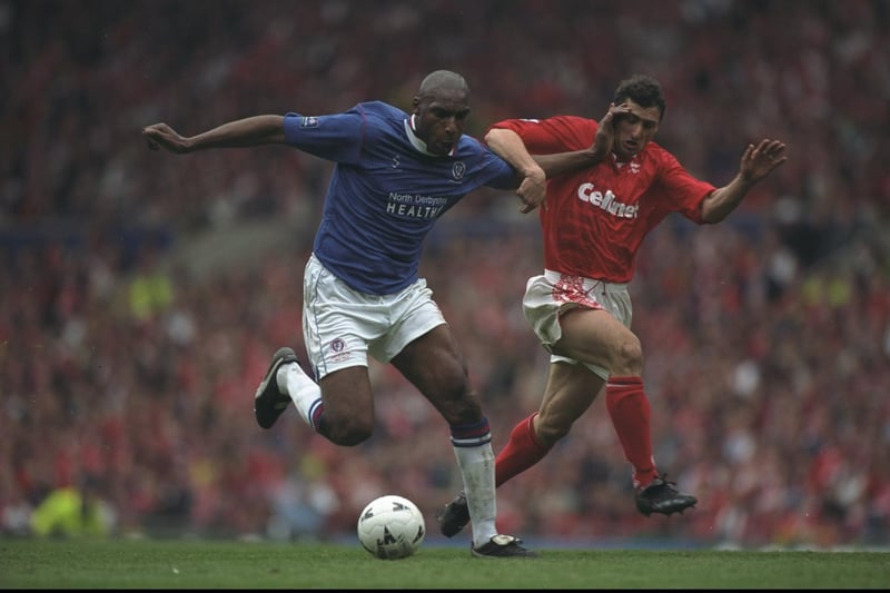 In 1997, Chesterfield FC took on the might of  Middlesbrough in the FA Cup Semi-Final at Old Trafford in Manchester.  The thrilling game game was drawn 3-3 and hailed (at least by Spireites!) as the greatest ever. We was robbed too!
Photo: Clive Brunskill /Allsport