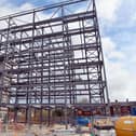 The steel frame of One Waterside Place, a seven-storey office block at Chesterfield Waterside, is complete.