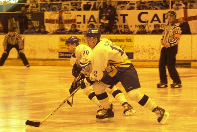 Iain Robertson and Steven King icing together for Fife Flyers in season 2001-02