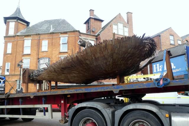 The Knife Angel arriving in Chesterfield. Picture by Tony Wilson.