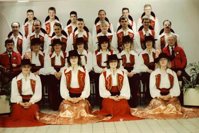 Derby Serenaders Showband with David  pictured on the back row, second from left, and Moz  on the second row from the front, far right.