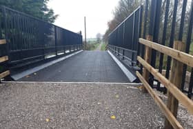 The new footbridge at Longcliffe, near Brassington, has been built after two years . (Credit: Derbyshire County Council)