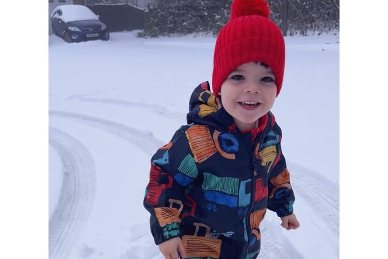 Michelle Towndrow sent in this photo of this little one enjoying the snow in Clay Cros.