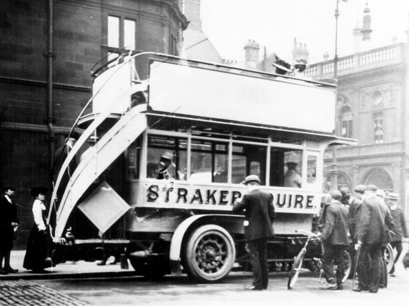 An open top, double-decker Straker-Squire bus, c. 1900. Ref no: s16131