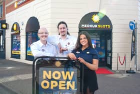 Staff celebrate the opening of Merkur Slots' new £200,000 venue in Chesterfield, which has created 10 jobs. Picture by Matthew Page.