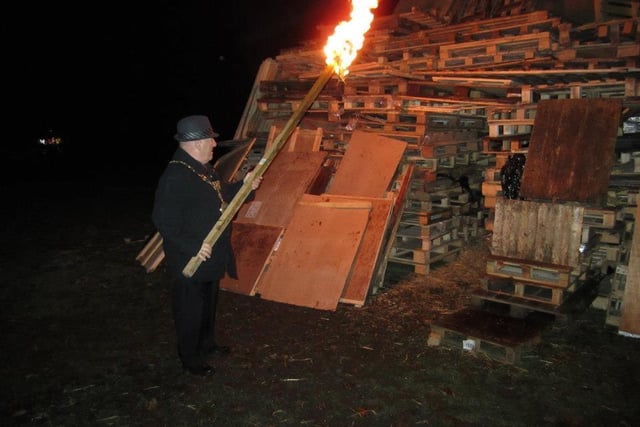 Lighting the 2012 bonfire in Glossop