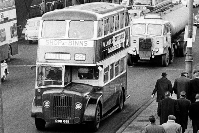 Traffic congestion with match day traffic on Wearmouth Bridge in September 1962.