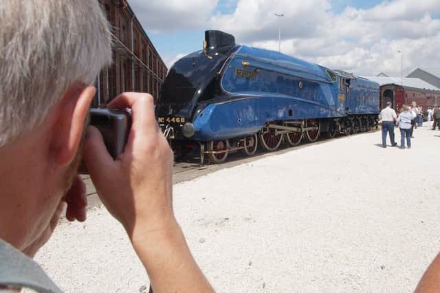 Doncaster Works Open Day, The Mallard being photographed by a visitor to the show in 2003