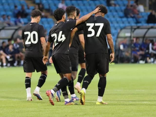 Chesterfield celebrate one of their late goals in the 3-2 pre-season defeat at FC Halifax Town
