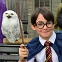 A Harry Potter lookalike along with Hedwig