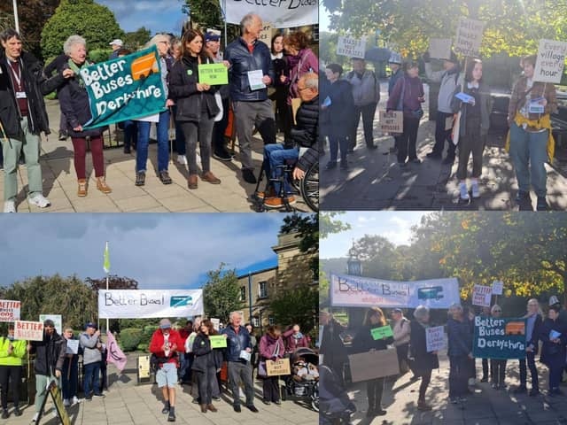 A group of over 30 protesters has travelled across Derbyshire singing and chanting in a bid to improve bus services.