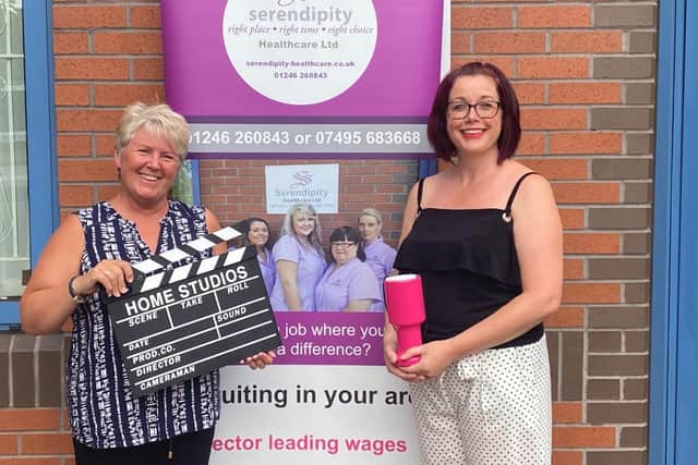 Staff from Serendipity Healthcare Ltd, sponsor of the outdoor cinema day in Chesterfield.