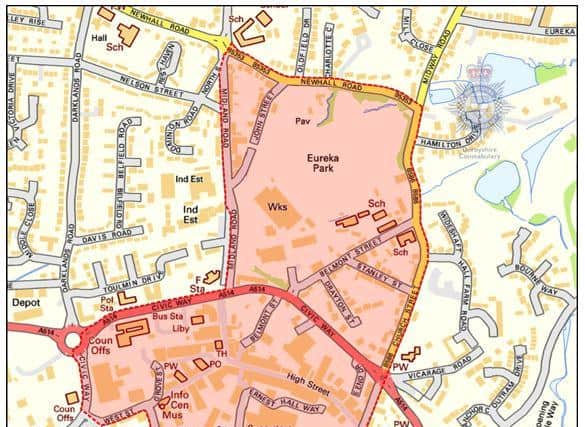 The dispersal order covers the red area on the map of Swadlincote.