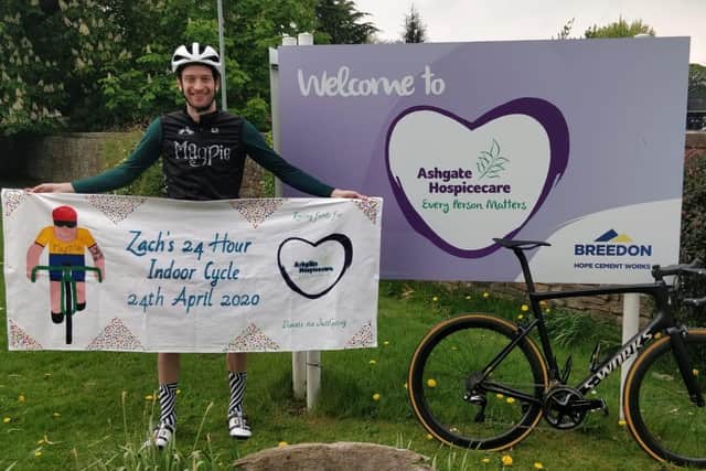 Derbyshire cyclist Zach Law after completing his fundraiser for Ashgate Hospice