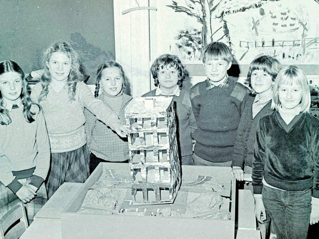 Street Lane School pupils with their project model, December 1981.