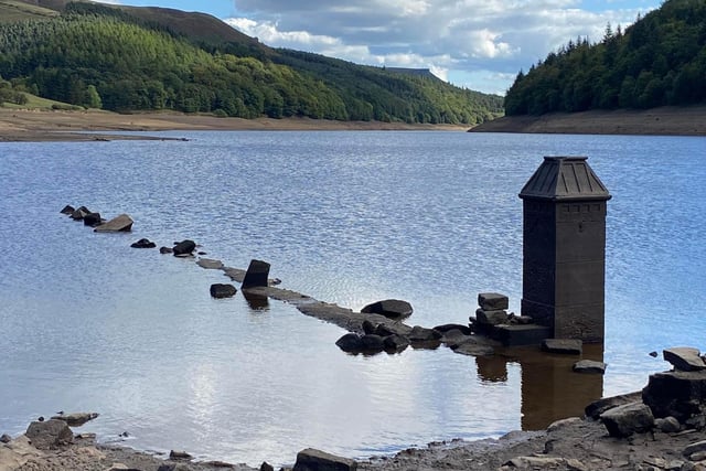 The decreasing water levels have allowed walkers to catch a glimpse of Derwent - a village that was flooded as part of the creation of the reservoir.